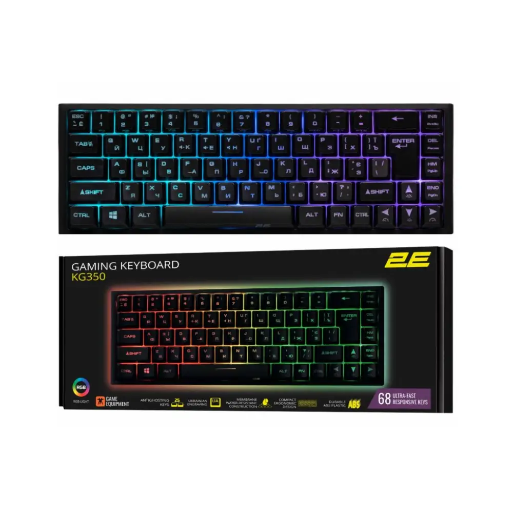 2E Gaming Keyboard KG350 RGB 68 Key Black ( 2E-KG350UBK)
